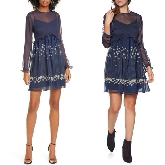 NEW Ted Baker Women’s Zumi Dress Pearl Print Navy Long Sleeve Size 1 - Picture 4 of 11